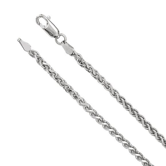 2.75mm 14k White Gold Solid D/C Wheat Chain Necklace, 18 Inch - Picture 1 of 4